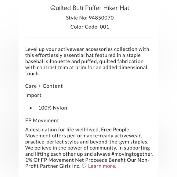 ▪️NWT Free People Quilted Buti Puffer Baseball Hat - Picture 3 of 7